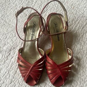 Saks Fifth Ave girl’s sandals 4 1/2. Orange/reddish ankle wrap. 2”heel.